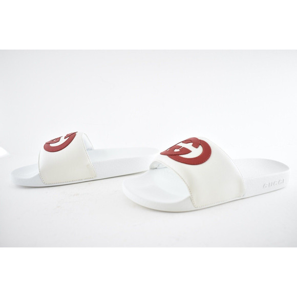 Gucci Pursuit Slides White Red Nappa Leather GG Logo Flat Flip Flop Sandal 36 - Picture 10 of 12